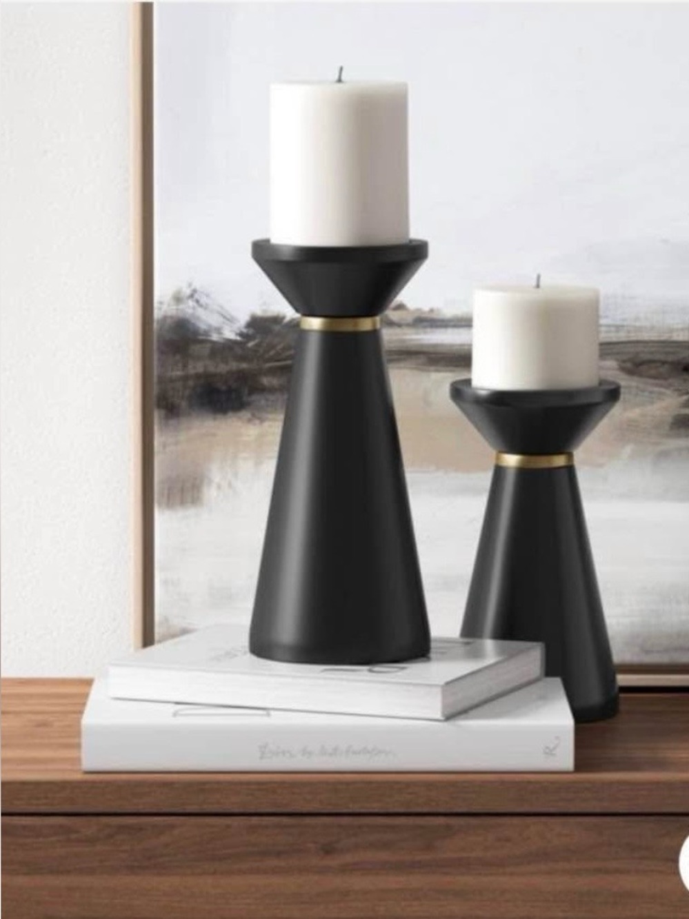 Project 62 Black Wooden Taper Candle Holder Set